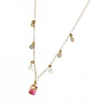 NEW NATIVE GEM women's gemstone station necklace in pink